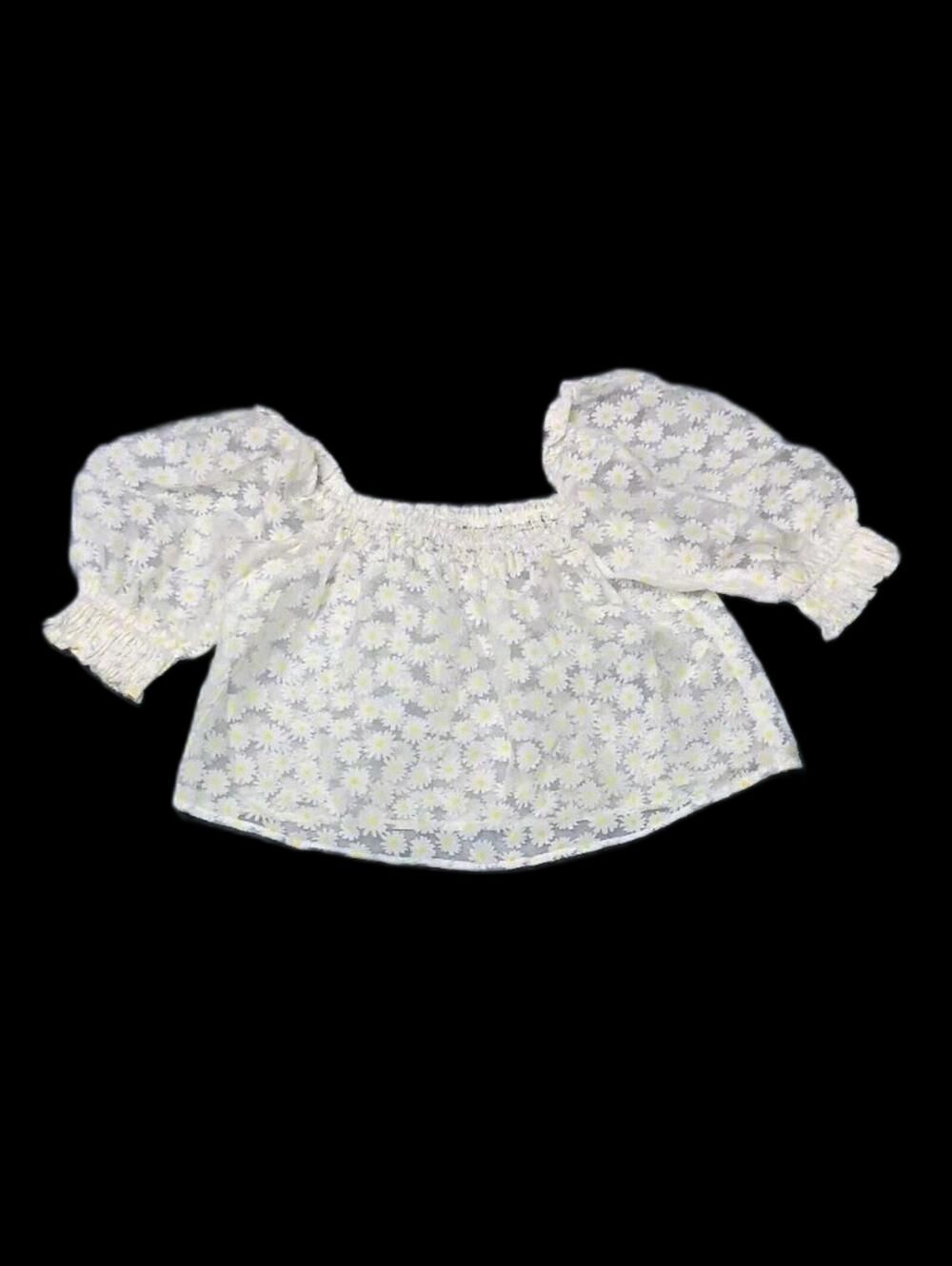 Forever 21 Sheer Puffed Sleeve Over Shirt Blouse Womens Size Small White With...